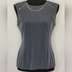 Karl Lagerfeld Gray Sleeveless Top with Zipper and Chain Embellishment - Size M
